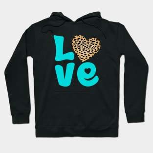 Cheetah Fur Pattern and Turquoise Hearts with Love Word Hoodie